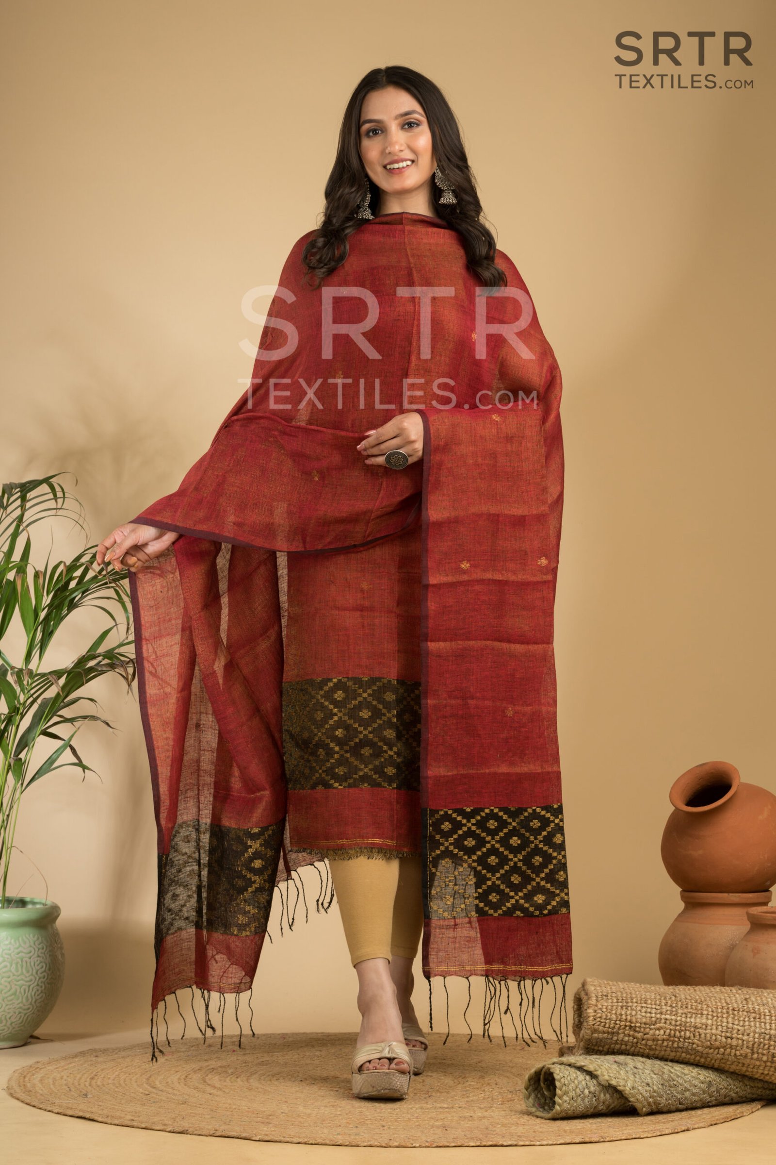 Tissue Linen Unstitched Jamdani Suit – Elegant 2-Piece Set - Image 4