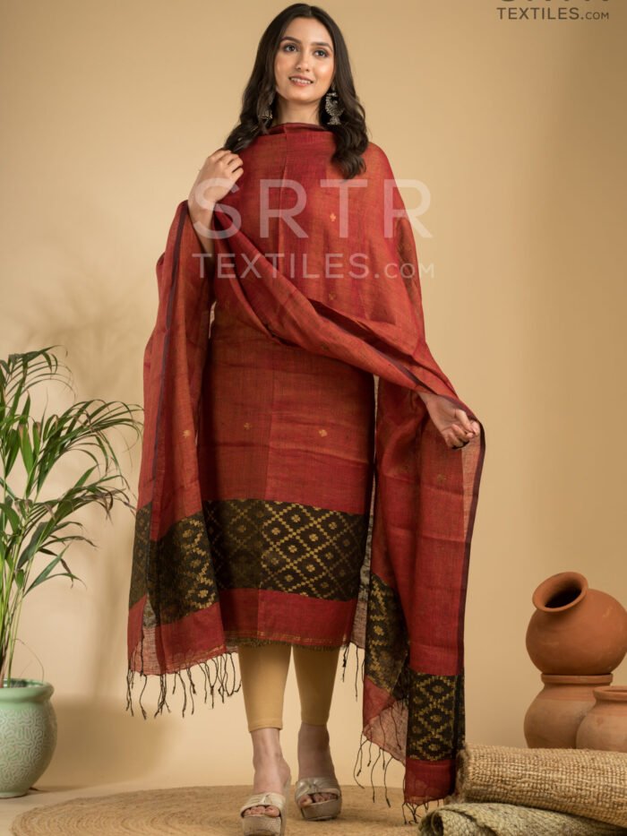 Alternative view of Tissue Linen Unstitched Jamdani Suit – Elegant 2-Piece Set