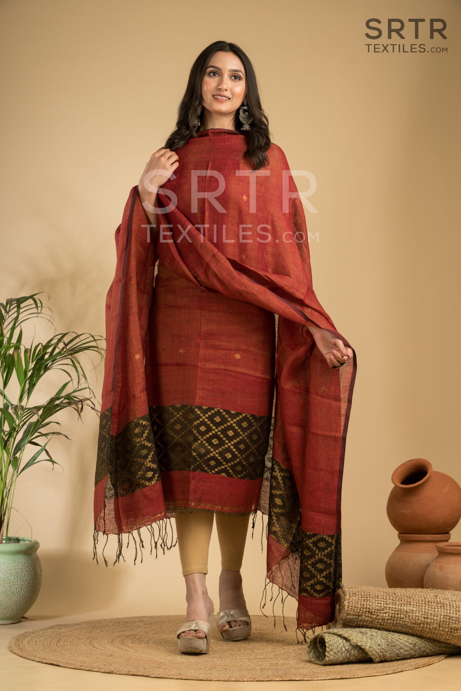 Tissue Linen Unstitched Jamdani Suit – Elegant 2-Piece Set - Image 2