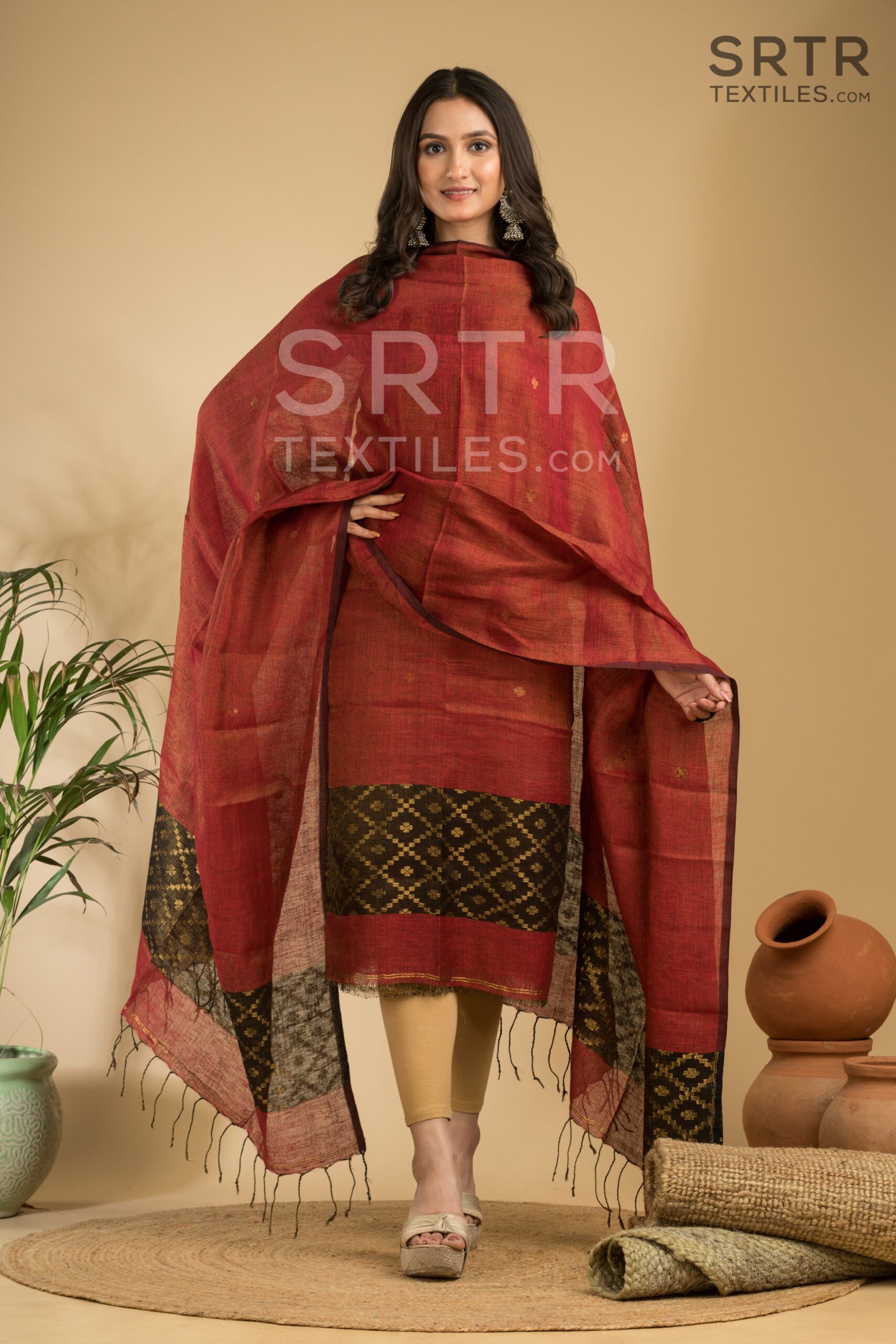 Tissue Linen Unstitched Jamdani Suit – Elegant 2-Piece Set