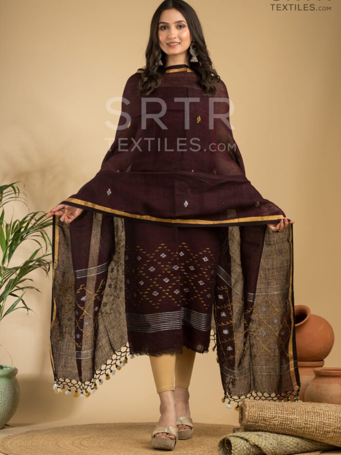 Pure Linen Unstitched Jamdani Suit – Elegant 2-Piece Set