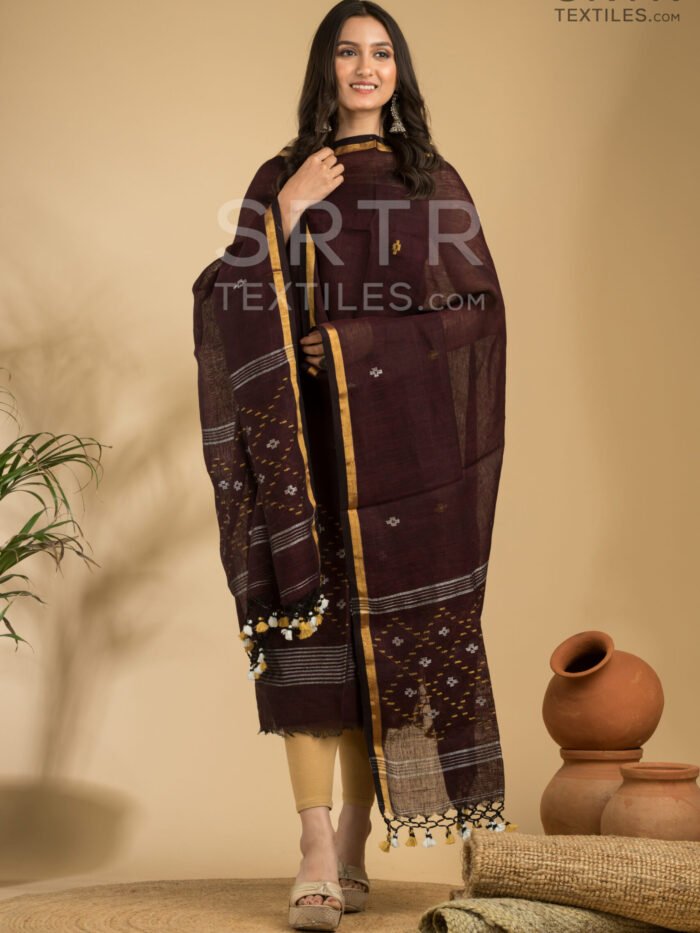 Alternative view of Pure Linen Unstitched Jamdani Suit – Elegant 2-Piece Set