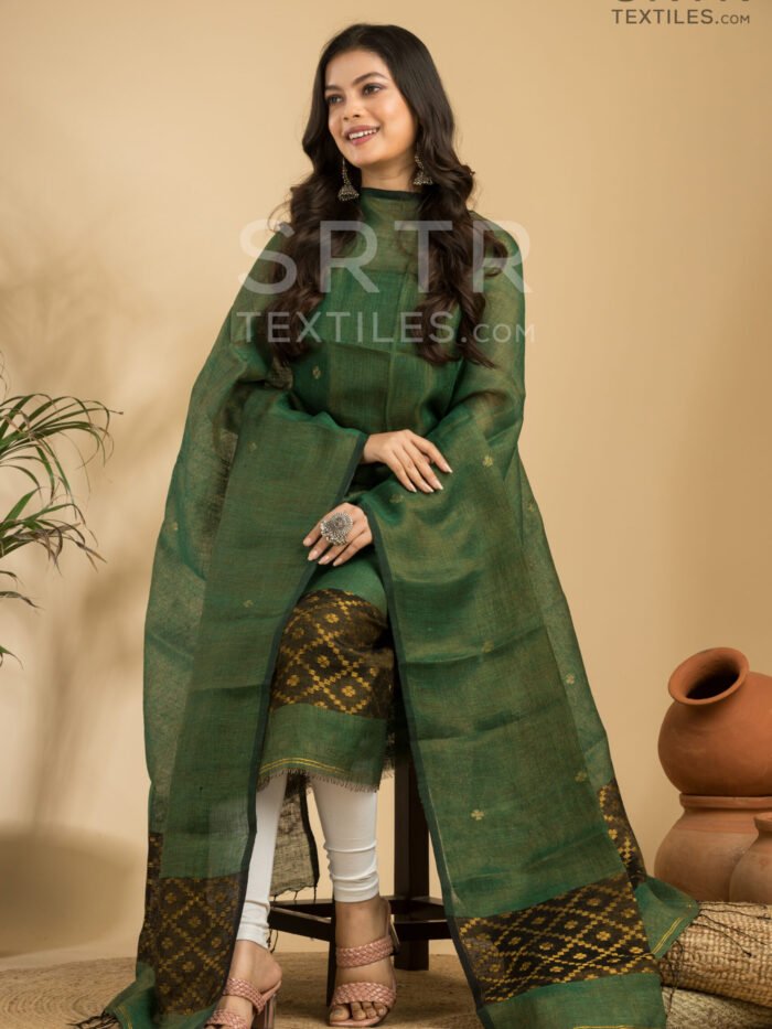 Alternative view of Tissue Linen Unstitched Jamdani Suit – Elegant 2-Piece Set