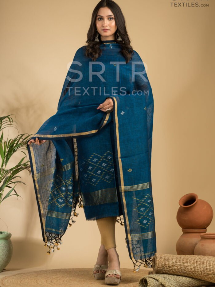 Alternative view of Pure Linen Unstitched Jamdani Suit – Elegant 2-Piece Set