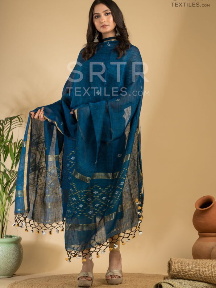 Pure Linen Unstitched Jamdani Suit – Elegant 2-Piece Set