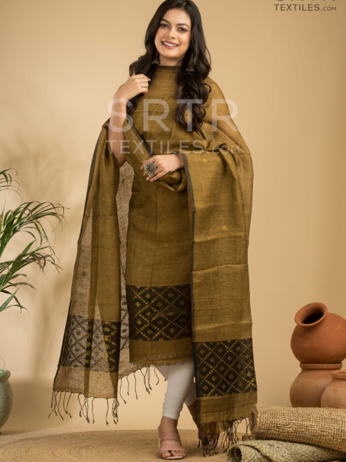 Alternative view of Pure Linen Unstitched Jamdani Suit – Elegant 2-Piece Set