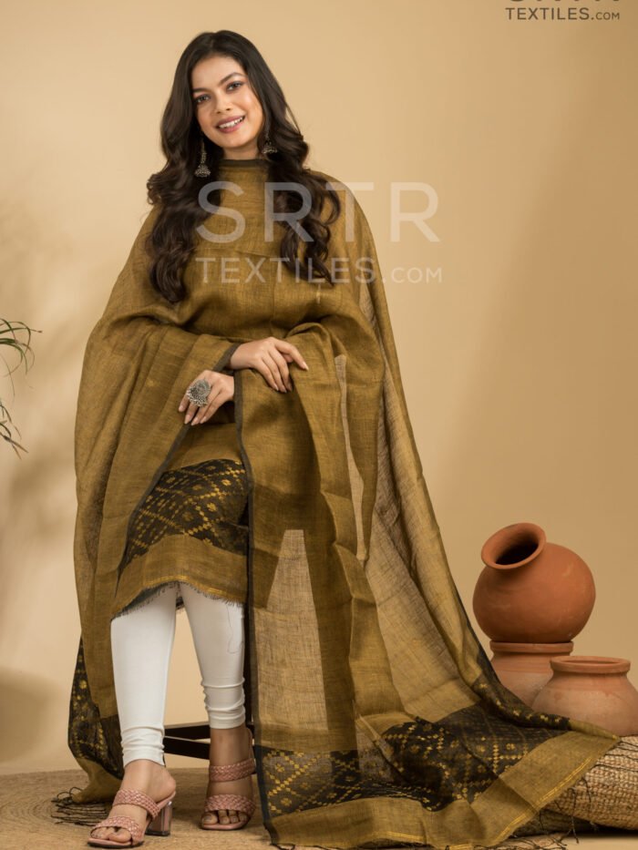 Pure Linen Unstitched Jamdani Suit – Elegant 2-Piece Set