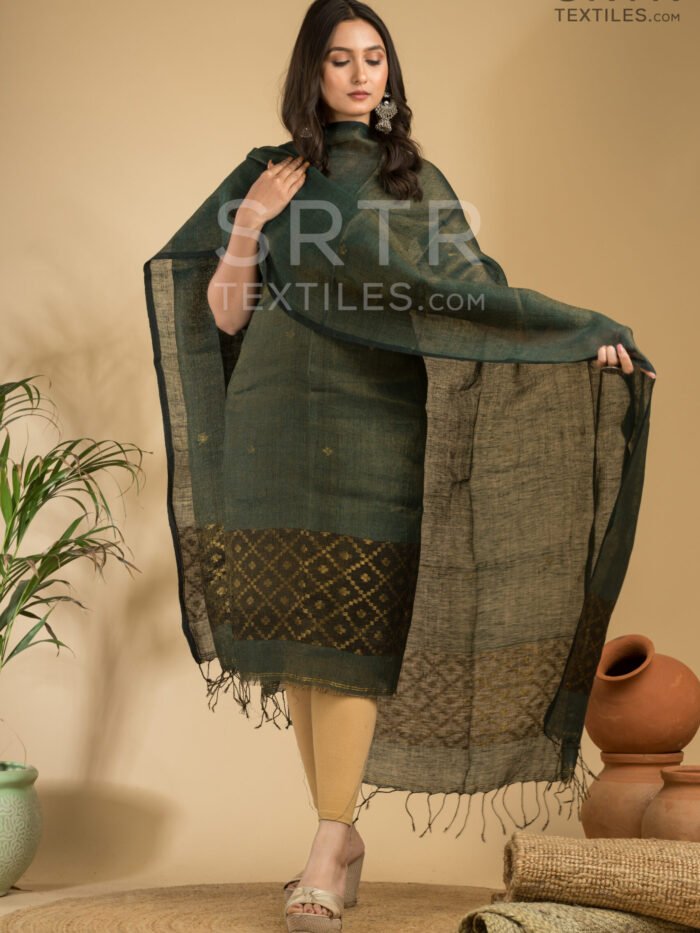 Alternative view of Tissue Linen Unstitched Jamdani Suit – Elegant 2-Piece