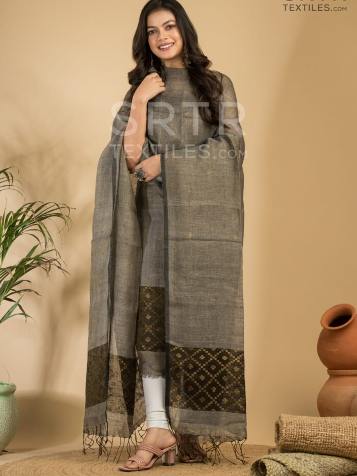 Alternative view of Tissue Linen Unstitched Jamdani Suit – Elegant 2-Piece Set