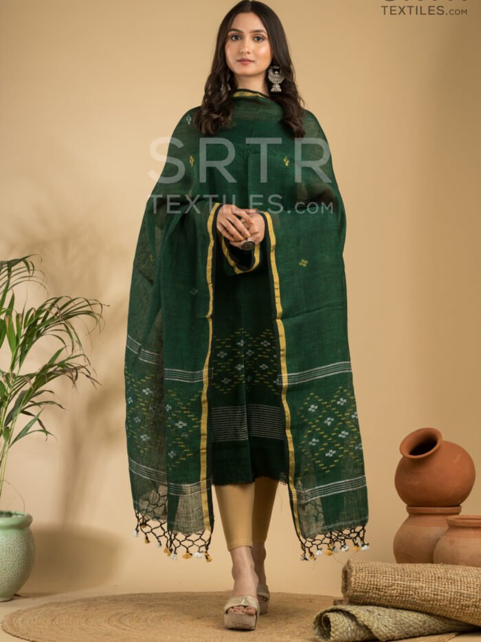 Alternative view of Pure Linen Unstitched Jamdani Suit – Elegant 2-Piece Set