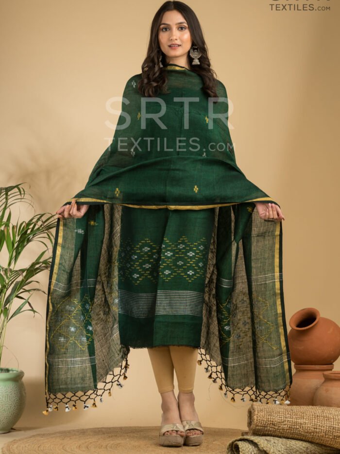 Pure Linen Unstitched Jamdani Suit – Elegant 2-Piece Set