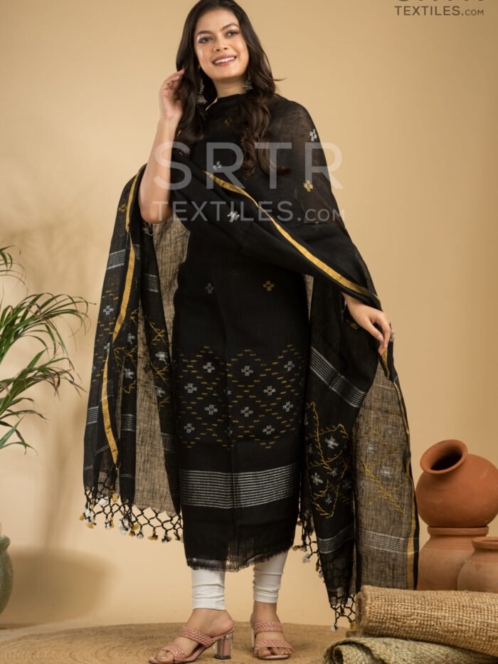 Pure Linen Unstitched Jamdani Suit – Elegant 2-Piece Set