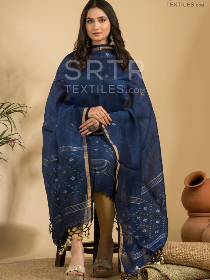 Alternative view of Pure Linen Unstitched Jamdani Suit – Elegant 2-Piece Set