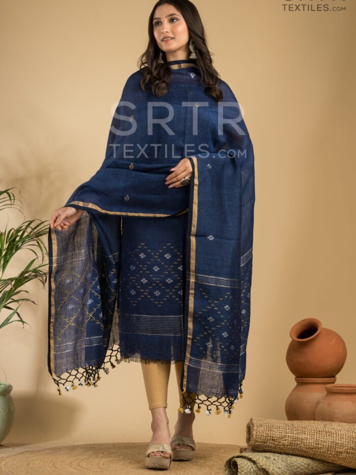 Pure Linen Unstitched Jamdani Suit – Elegant 2-Piece Set