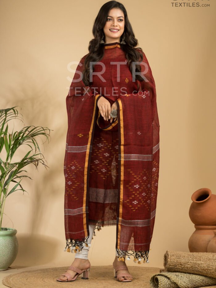 Alternative view of Pure Linen Unstitched Jamdani Suit – Elegant 2-Piece Set