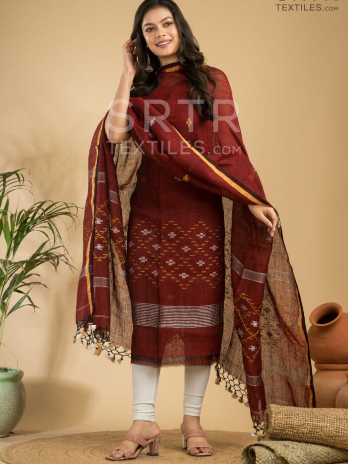 Pure Linen Unstitched Jamdani Suit – Elegant 2-Piece Set