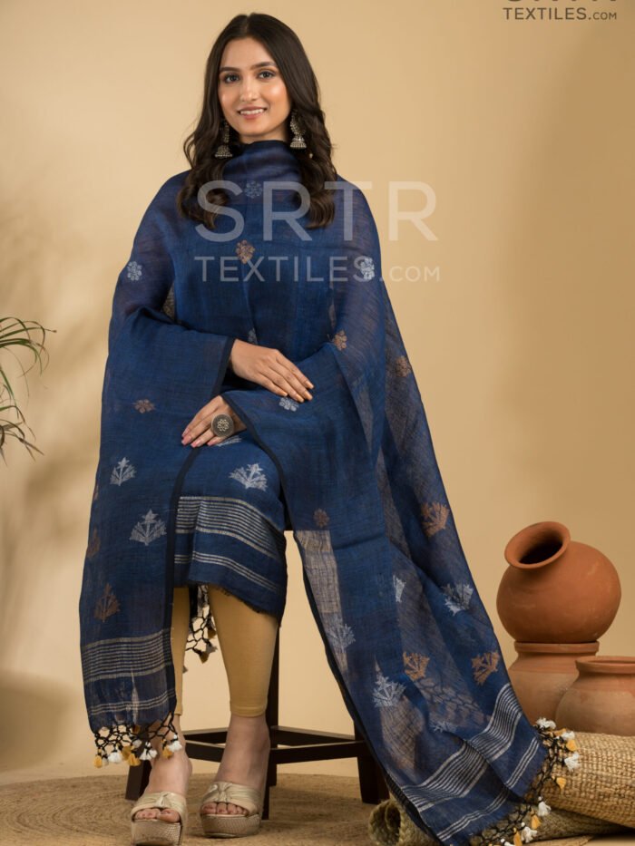 Alternative view of Pure Linen Unstitched Jamdani Suit – Elegant 2-Piece Set