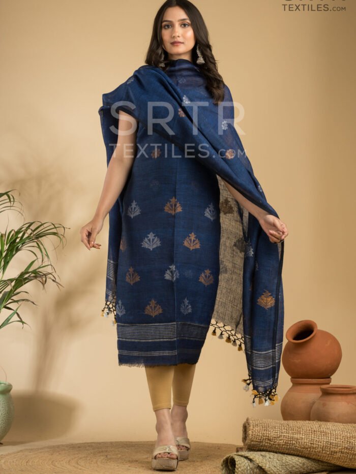 Pure Linen Unstitched Jamdani Suit – Elegant 2-Piece Set