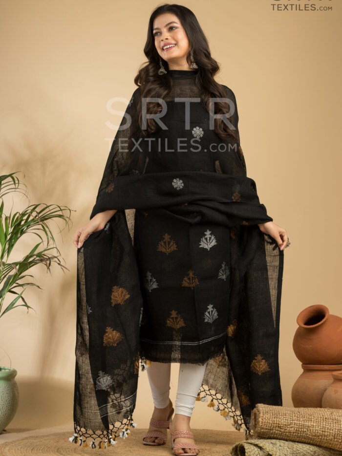 Pure Linen Unstitched Jamdani Suit – Elegant 2-Piece Set