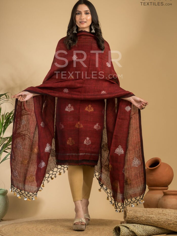 Alternative view of Pure Linen Unstitched Jamdani Suit – Elegant 2-Piece Set