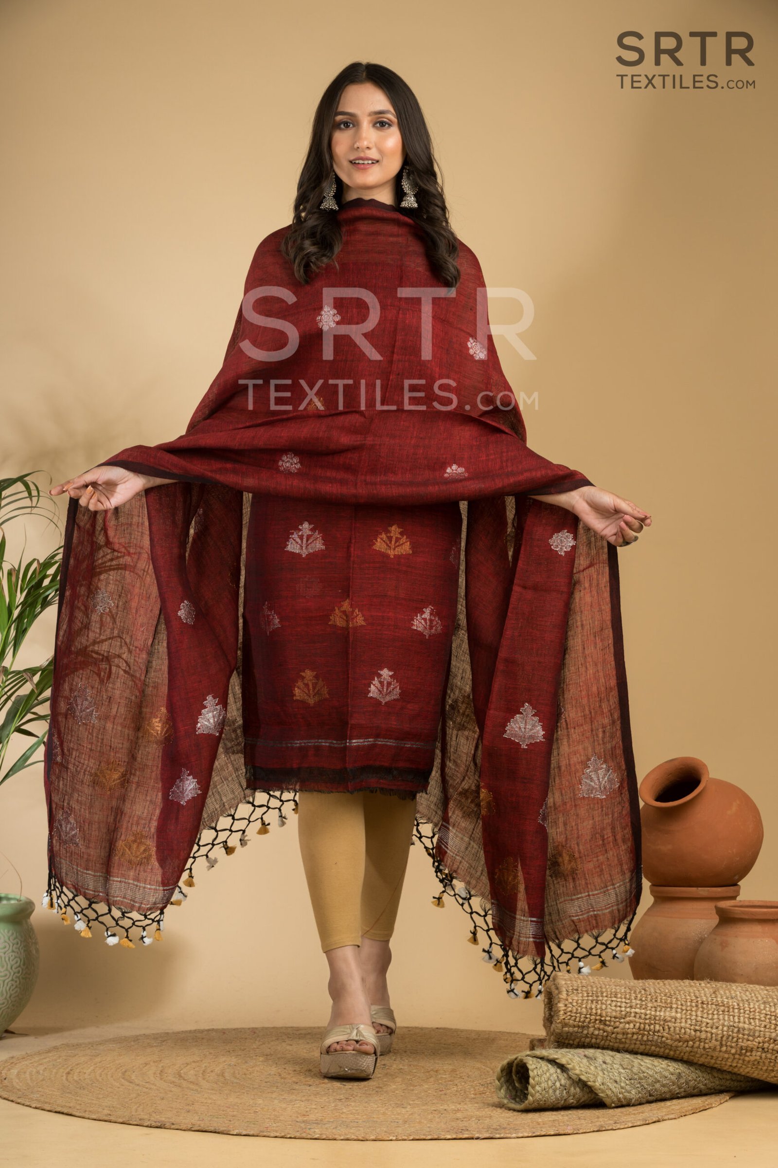 Pure Linen Unstitched Jamdani Suit – Elegant 2-Piece Set - Image 2