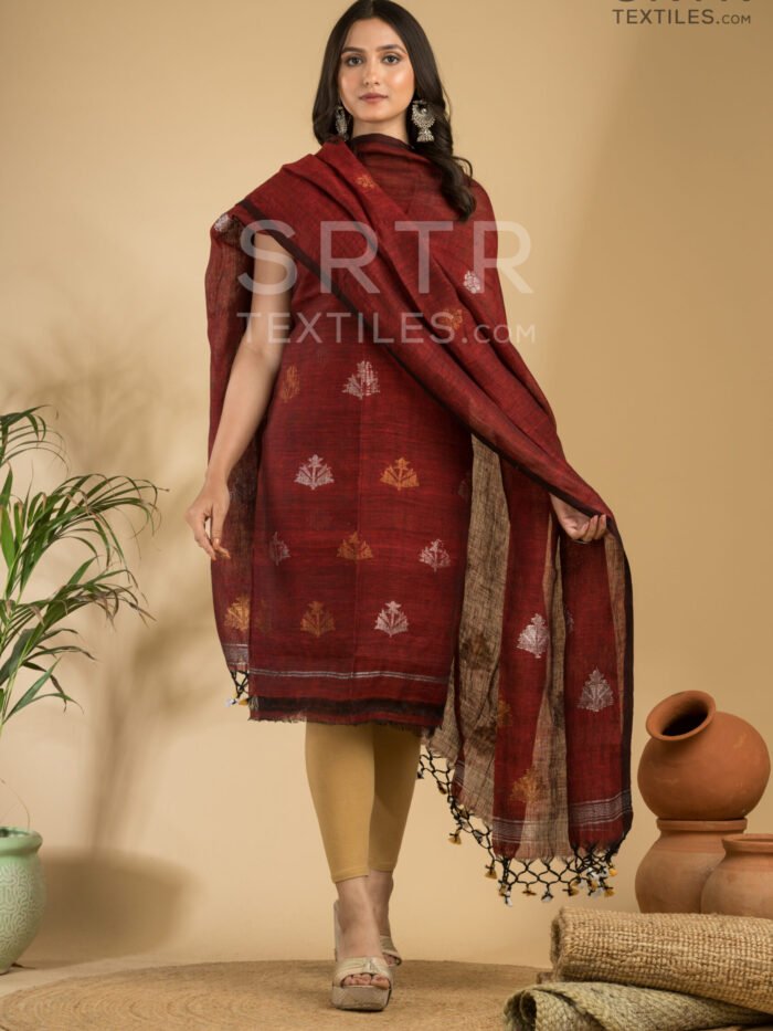 Pure Linen Unstitched Jamdani Suit – Elegant 2-Piece Set