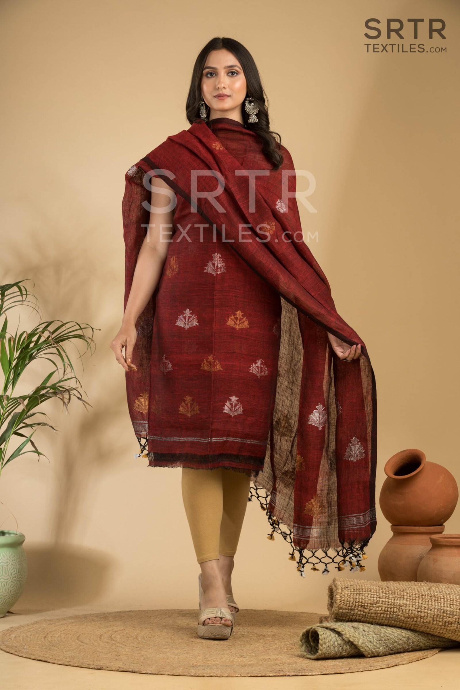 Pure Linen Unstitched Jamdani Suit – Elegant 2-Piece Set