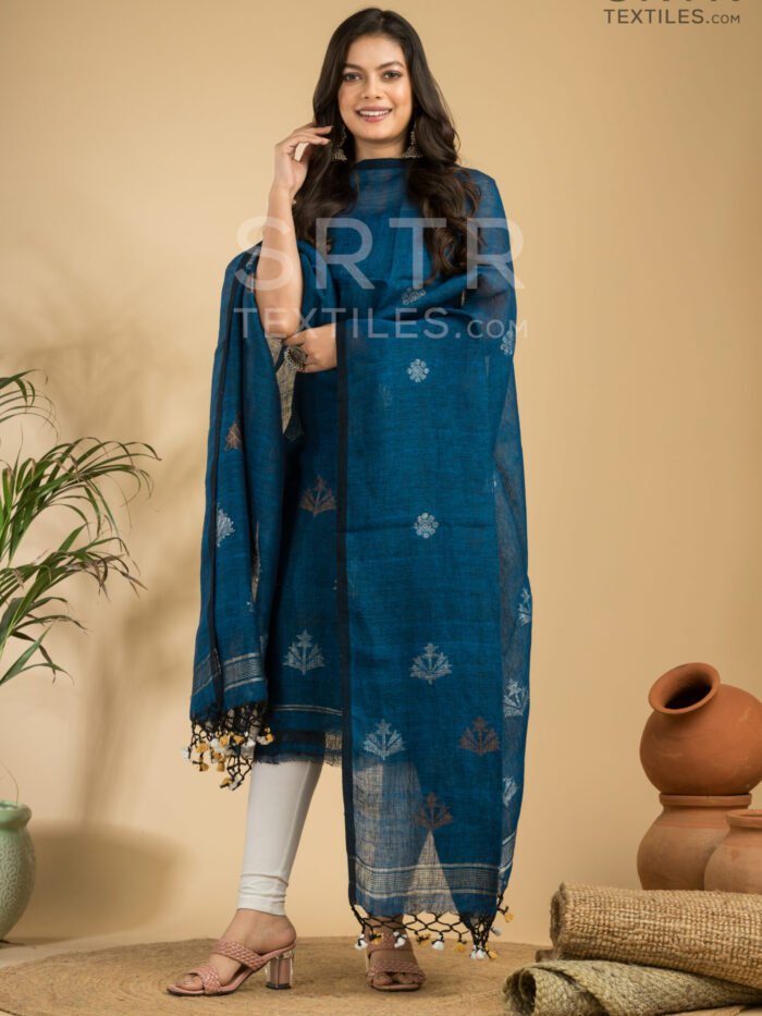 Alternative view of Pure Linen Unstitched Jamdani Suit – Elegant 2-Piece Set
