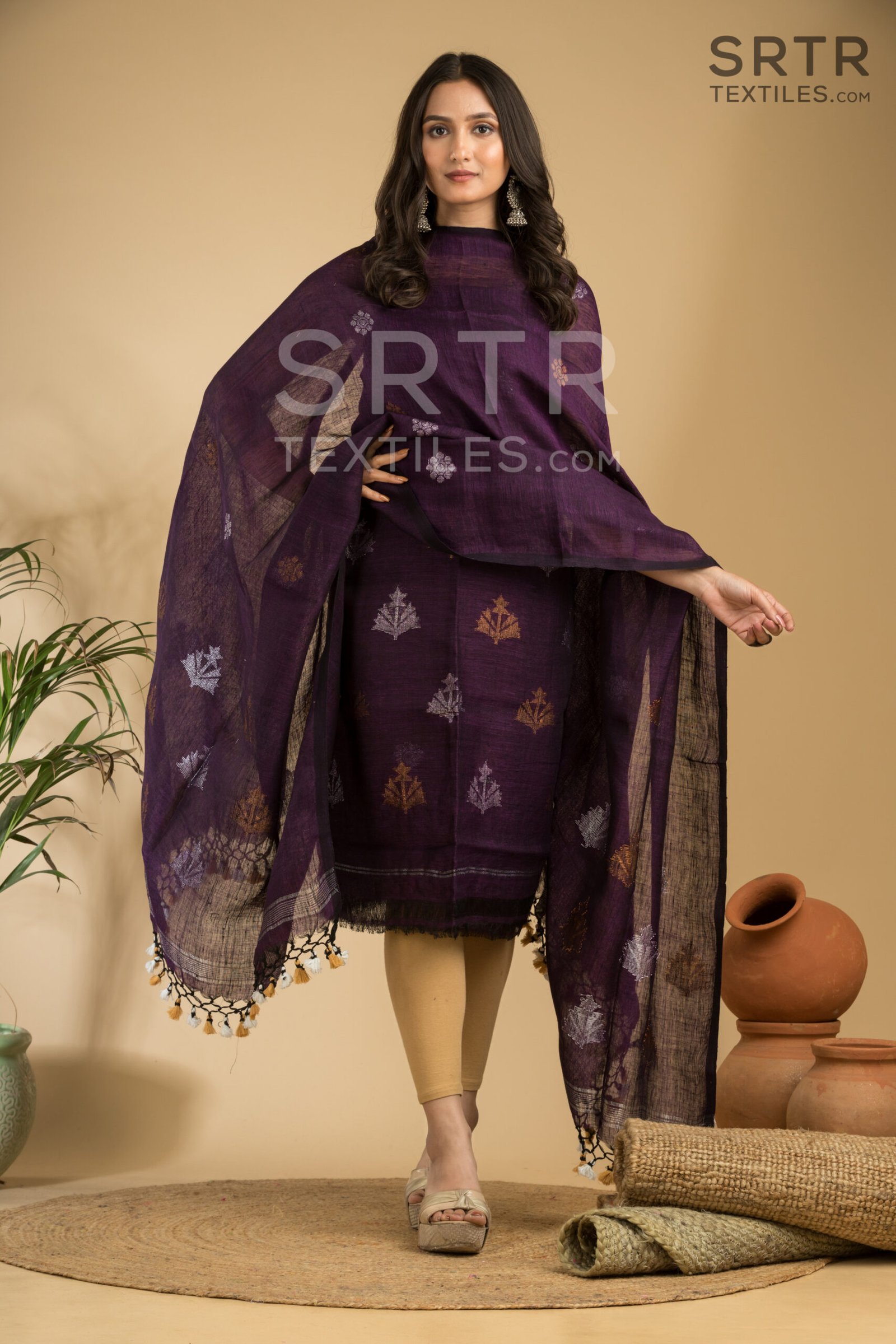 Pure Linen Unstitched Jamdani Suit – Elegant 2-Piece Set - Image 3