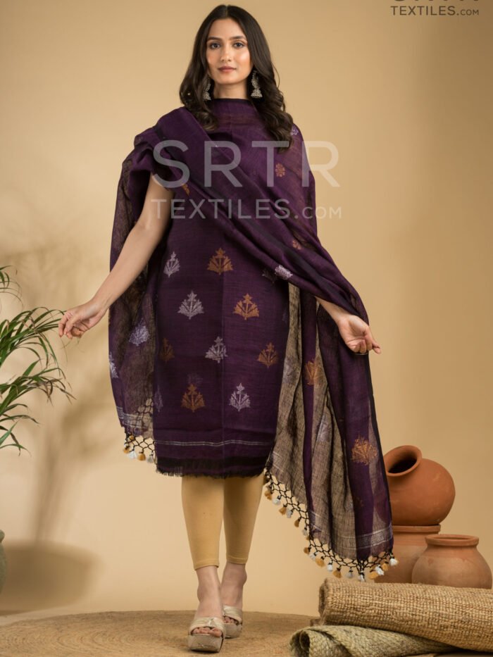 Pure Linen Unstitched Jamdani Suit – Elegant 2-Piece Set