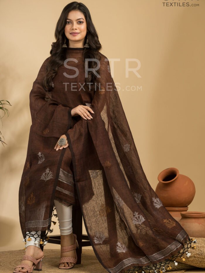 Pure Linen Unstitched Jamdani Suit – Elegant 2-Piece Set