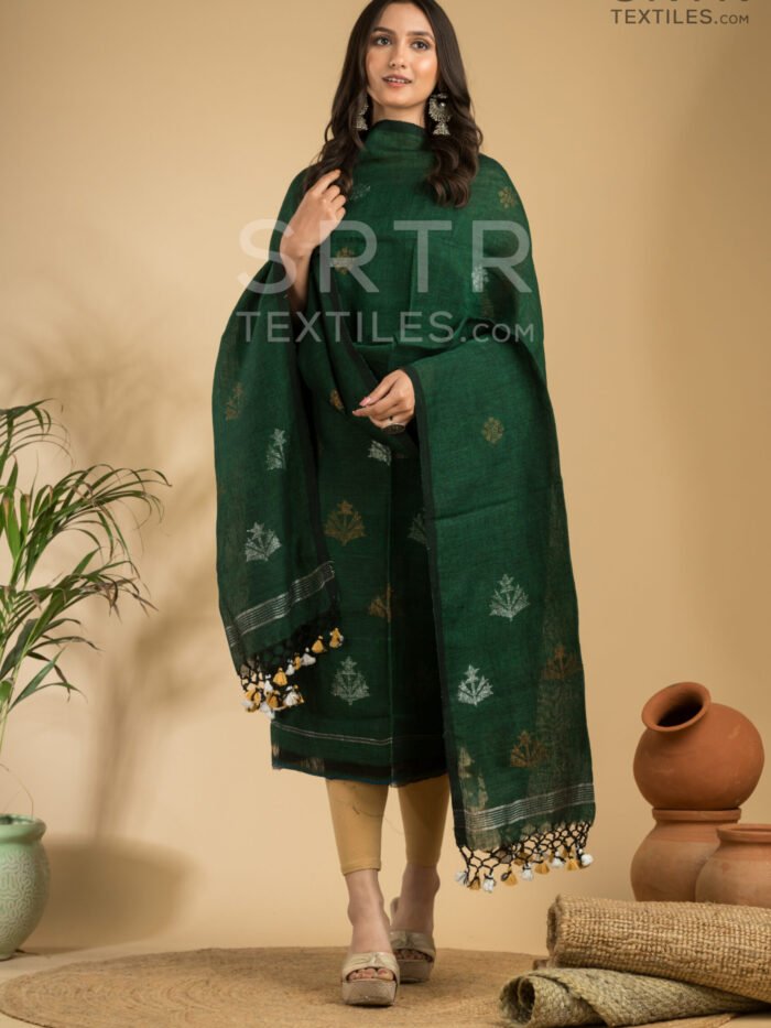 Alternative view of Pure Linen Unstitched Jamdani Suit – Elegant 2-Piece Set