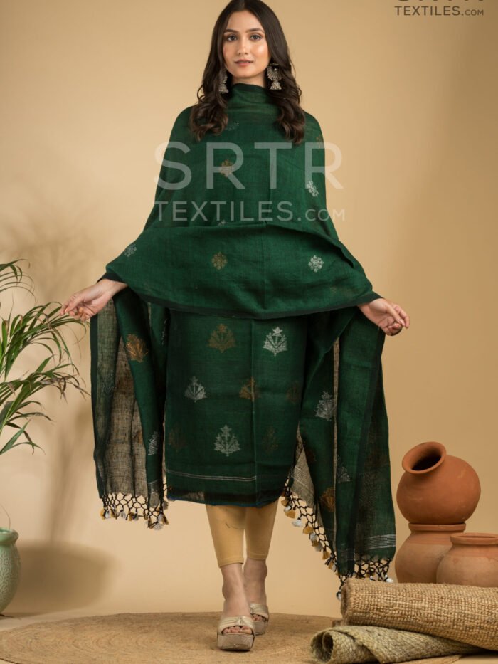 Pure Linen Unstitched Jamdani Suit – Elegant 2-Piece Set