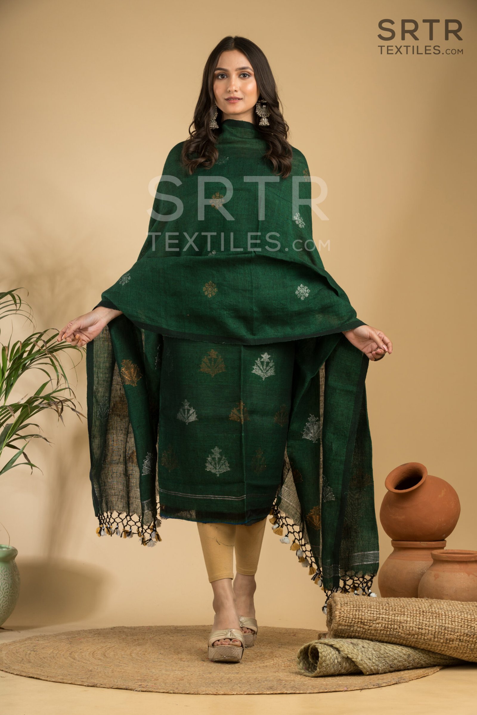 Pure Linen Unstitched Jamdani Suit – Elegant 2-Piece Set