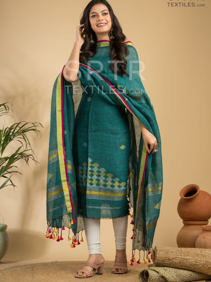 Pure Linen Unstitched Jamdani Suit – Elegant 2-Piece Set