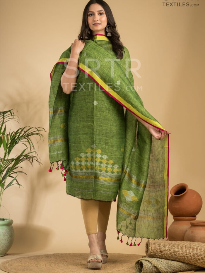 Pure Linen Unstitched Jamdani Suit – Elegant 2-Piece Set