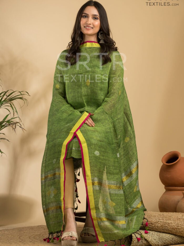 Alternative view of Pure Linen Unstitched Jamdani Suit – Elegant 2-Piece Set