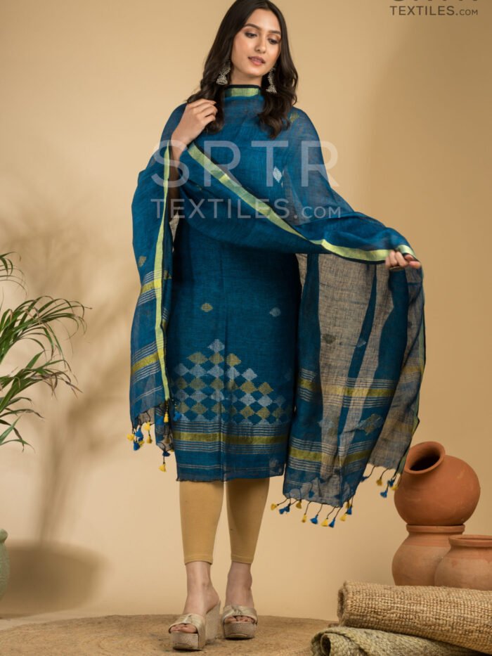 Pure Linen Unstitched Jamdani Suit – Elegant 2-Piece Set