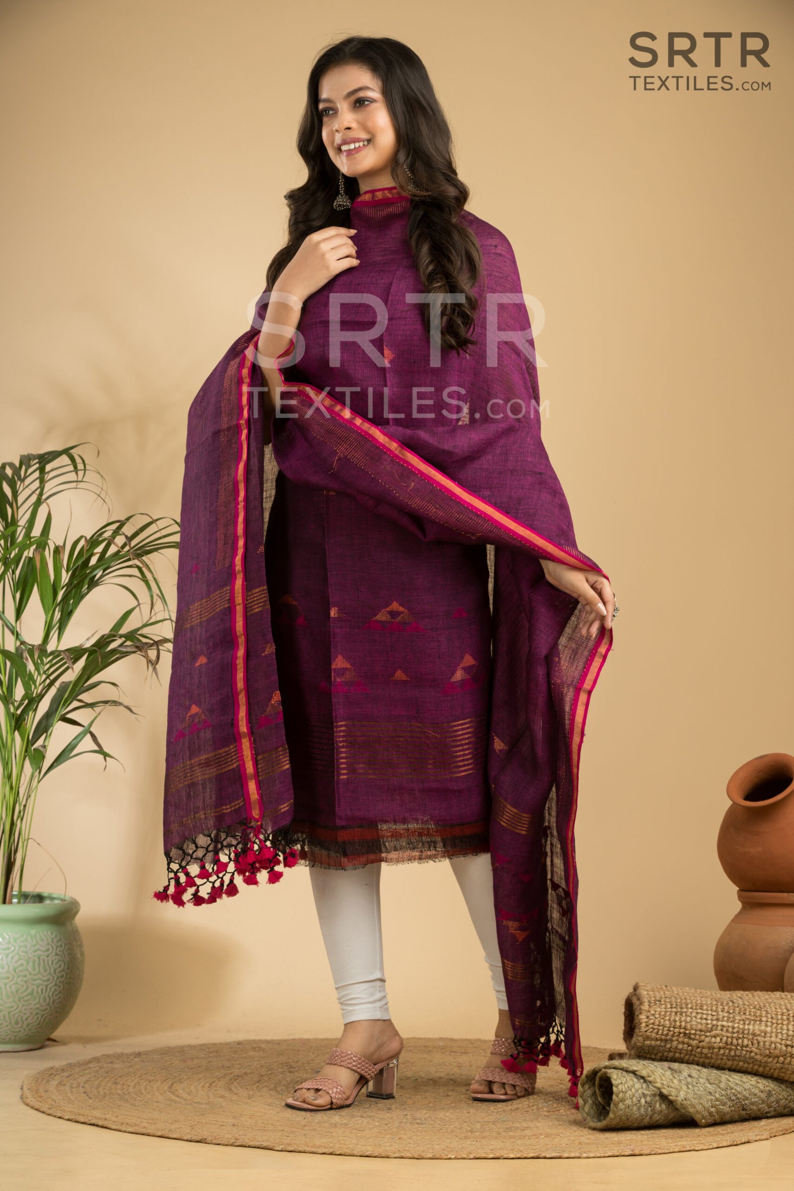 Pure Linen Unstitched Jamdani Suit – Elegant 2-Piece Set - Image 4