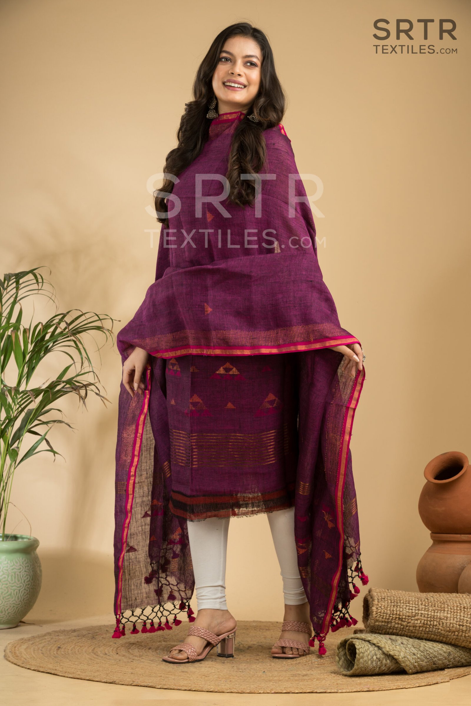 Pure Linen Unstitched Jamdani Suit – Elegant 2-Piece Set - Image 3