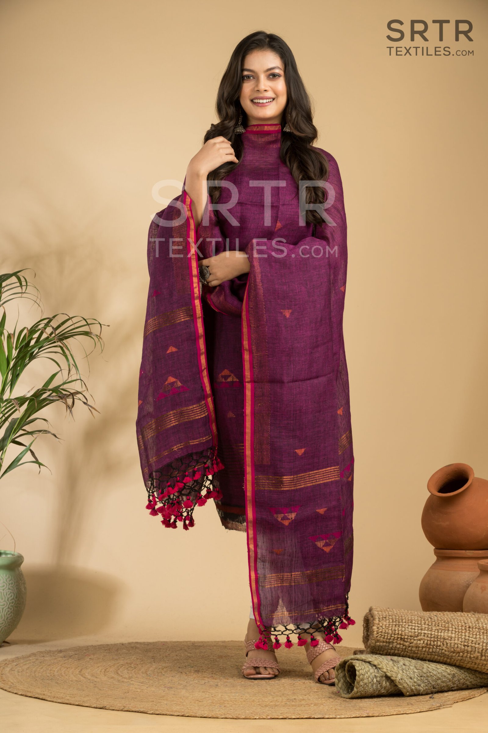 Pure Linen Unstitched Jamdani Suit – Elegant 2-Piece Set - Image 2