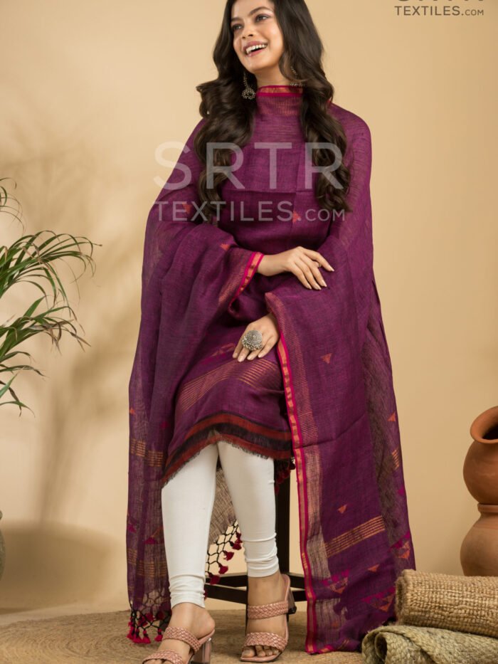 Pure Linen Unstitched Jamdani Suit – Elegant 2-Piece Set