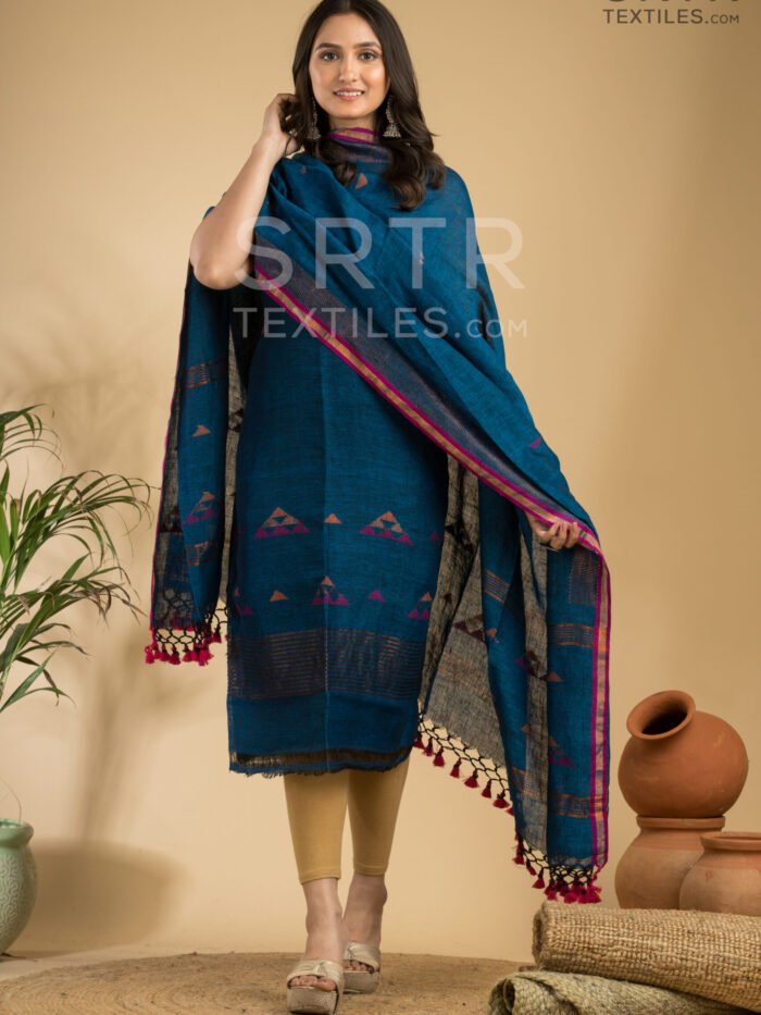 Alternative view of Pure Linen Unstitched Jamdani Suit – Elegant 2-Piece Set