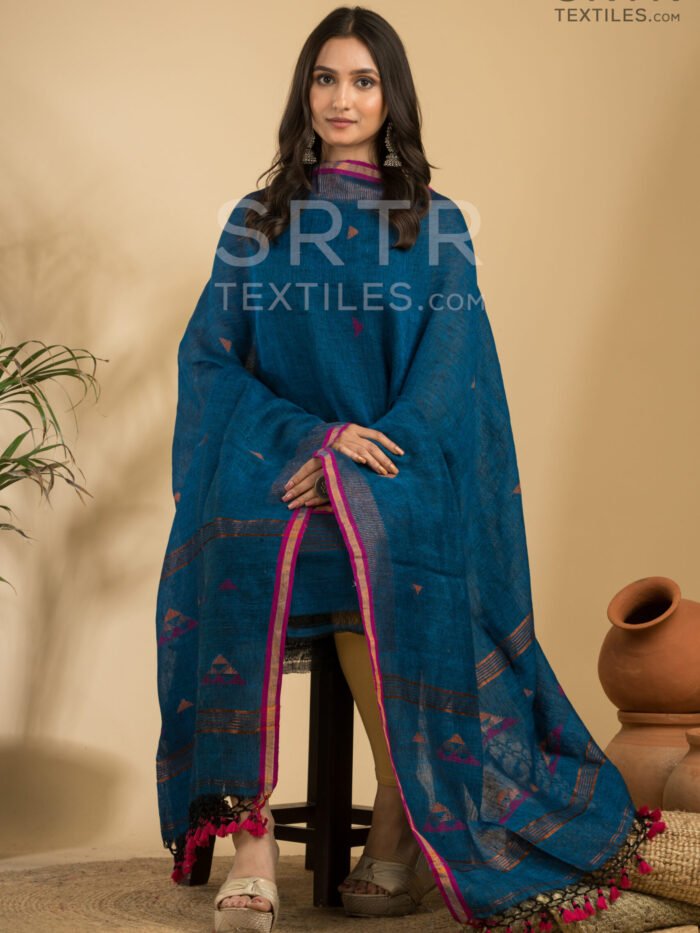 Pure Linen Unstitched Jamdani Suit – Elegant 2-Piece Set