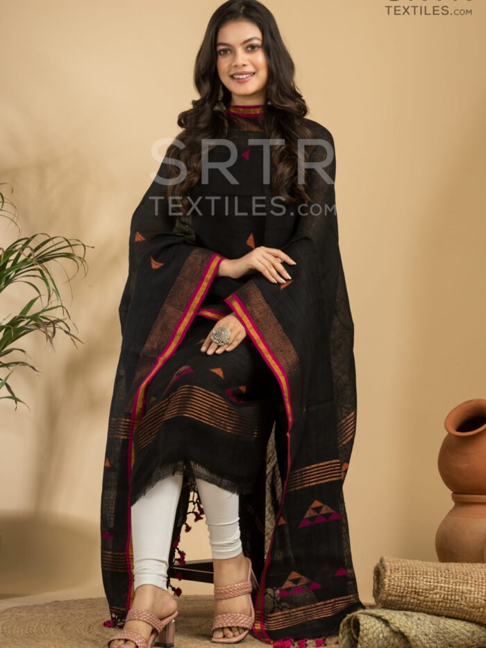 Pure Linen Unstitched Jamdani Suit – Elegant 2-Piece Set