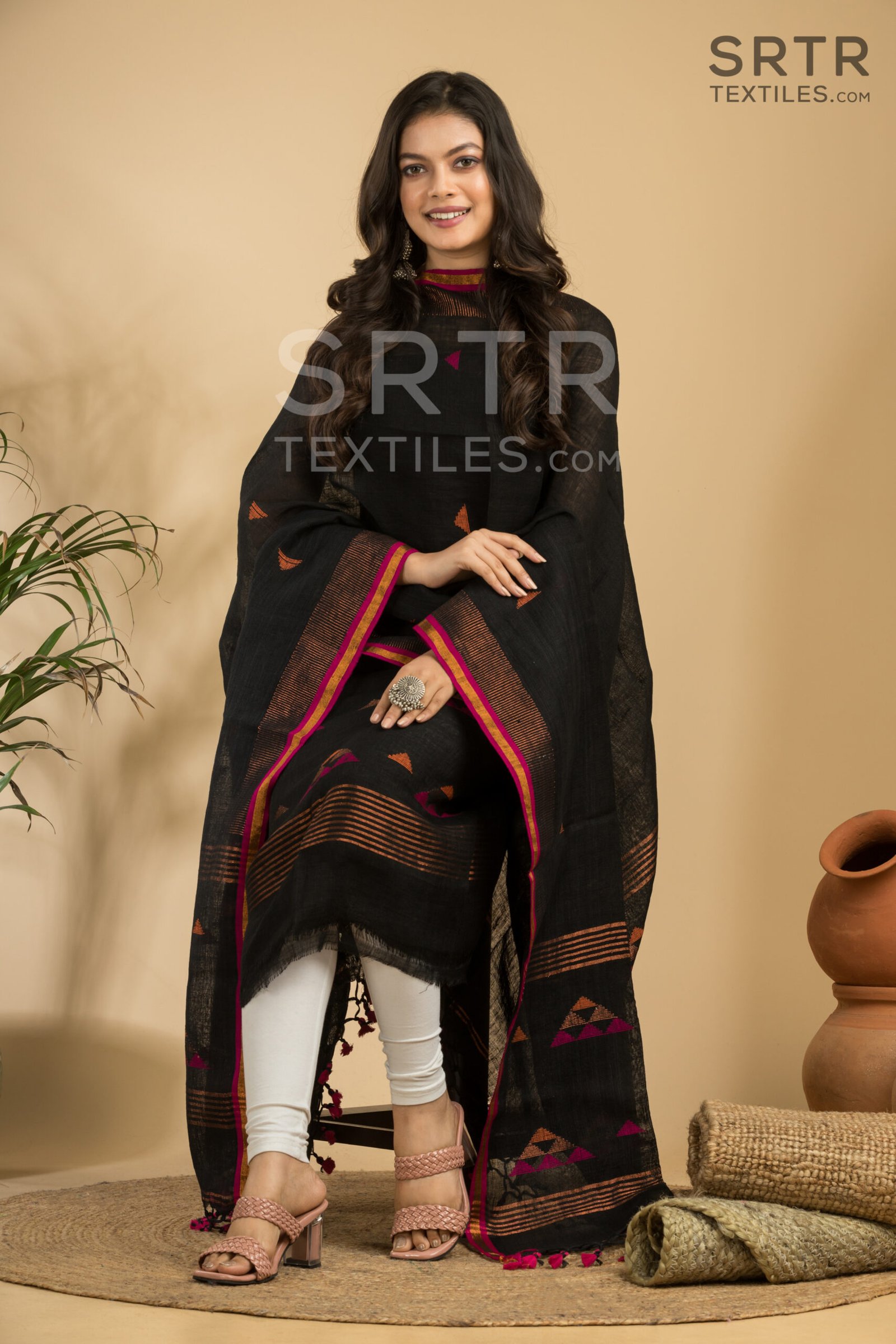 Pure Linen Unstitched Jamdani Suit – Elegant 2-Piece Set