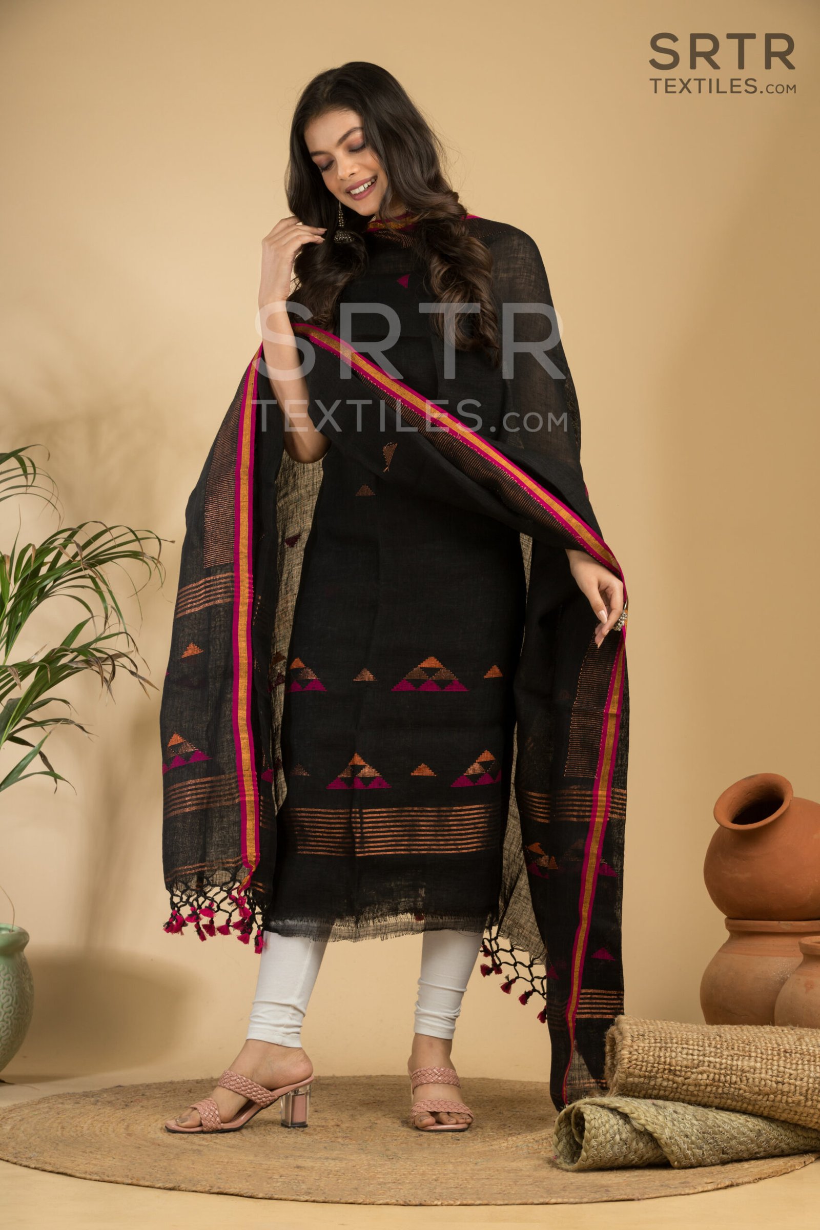 Pure Linen Unstitched Jamdani Suit – Elegant 2-Piece Set - Image 2