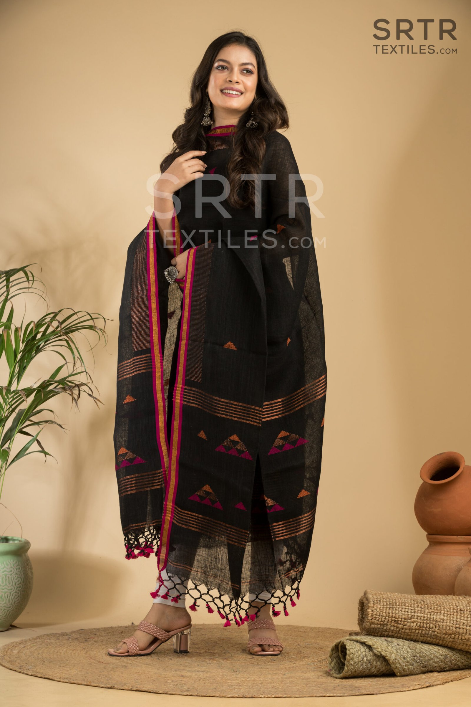 Pure Linen Unstitched Jamdani Suit – Elegant 2-Piece Set - Image 3