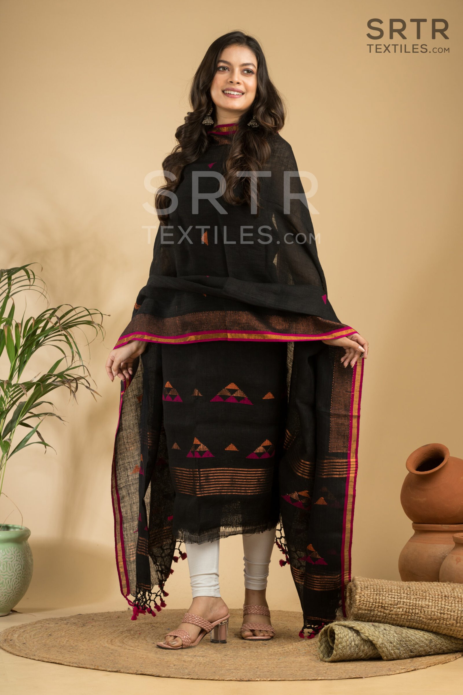 Pure Linen Unstitched Jamdani Suit – Elegant 2-Piece Set - Image 4