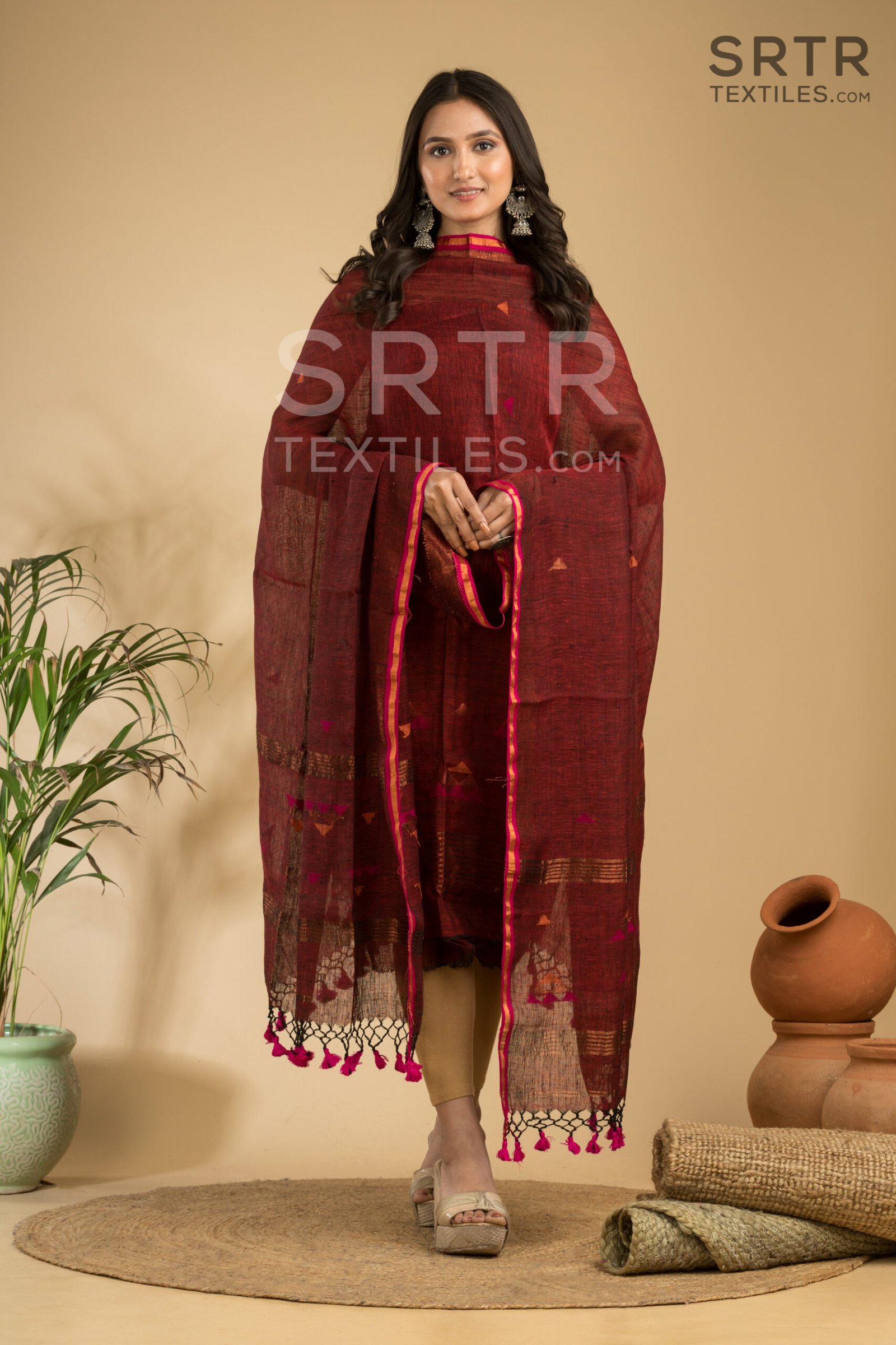 Pure Linen Unstitched Jamdani Suit – Elegant 2-Piece Set - Image 4